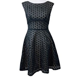 Anne Taylor LOFT Black Eyelet Dress A Line Fit & Flare Dress - Size 10